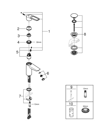 Смеситель для раковины с донным клапаном Grohe Eurosmart 23980 003 (23980003) хром